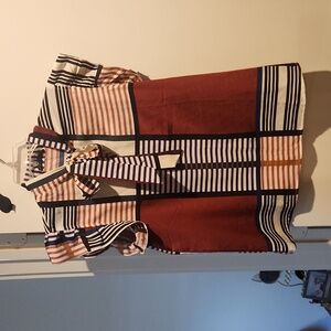 Retro Striped Tie Neck Ruffle Sleeve Top